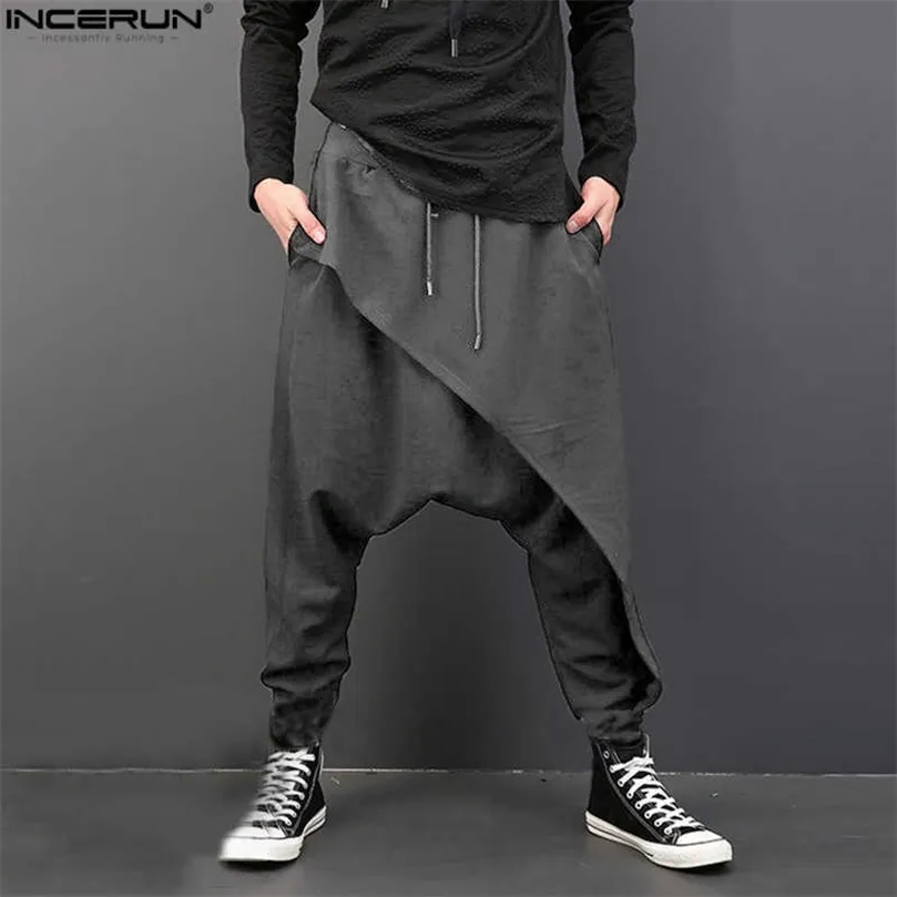 INCERUN Vintage Männer Lose Drop Crotch Drape Hosen Dance Baggy Hosen Männer Kordelzug Harem Hosen Männer Pantalon Hombre Plus Größe 201006