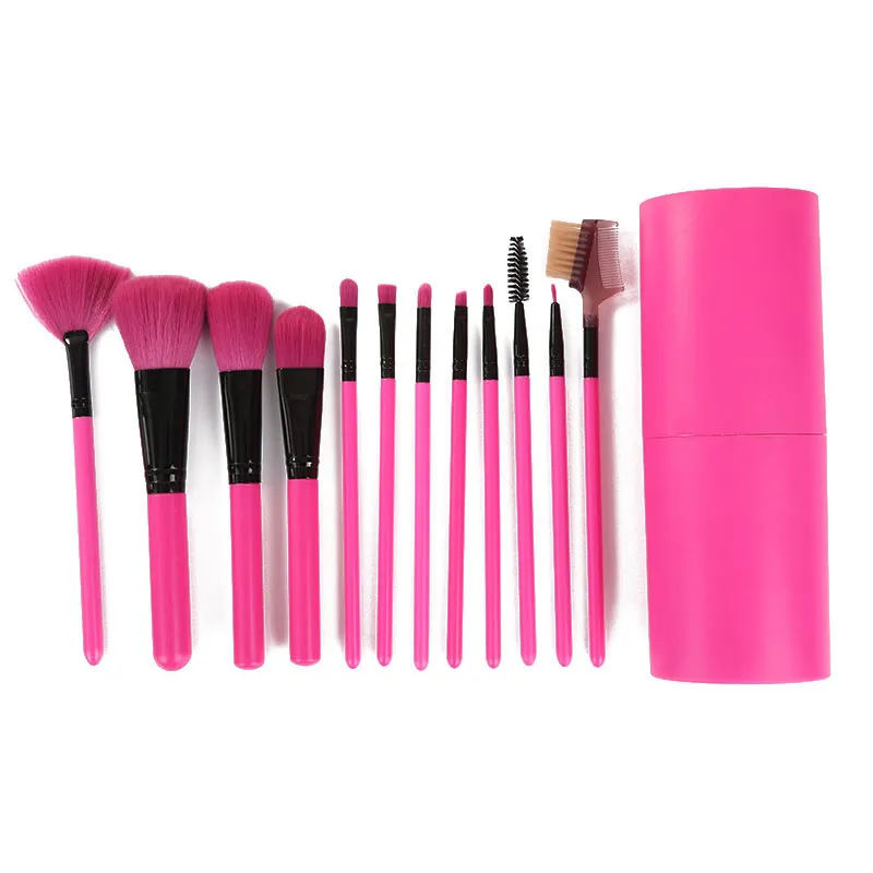 Conjunto de pincéis de maquiagem de fibra macia 12 em 1 portátil Base em pó solto Blush Smudge Sombra Sobrancelha Pincel para lábios Pente para sobrancelha Rolo para cílios Ferramenta de maquiagem ZL0895