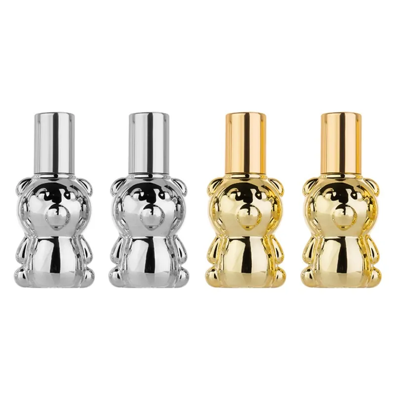 8ml Packing Glass Bottle Bear Shaqe Gold Silver Color Steel Roller Pump an Spary Press Pump Empty Refillable Cosmetic Portable Packaging Container