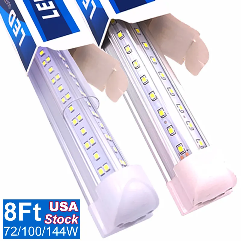 LED Shop Light Tube Fixture ، 8FT 100W 144W 6500K ، 6500K ضوء النهار الأبيض ، 8Foot T8 أضواء متكاملة ، توصيل إضاءة المرآب في المستودعات ، شكل V ، قابل للربط مع مفتاح تشغيل / إيقاف