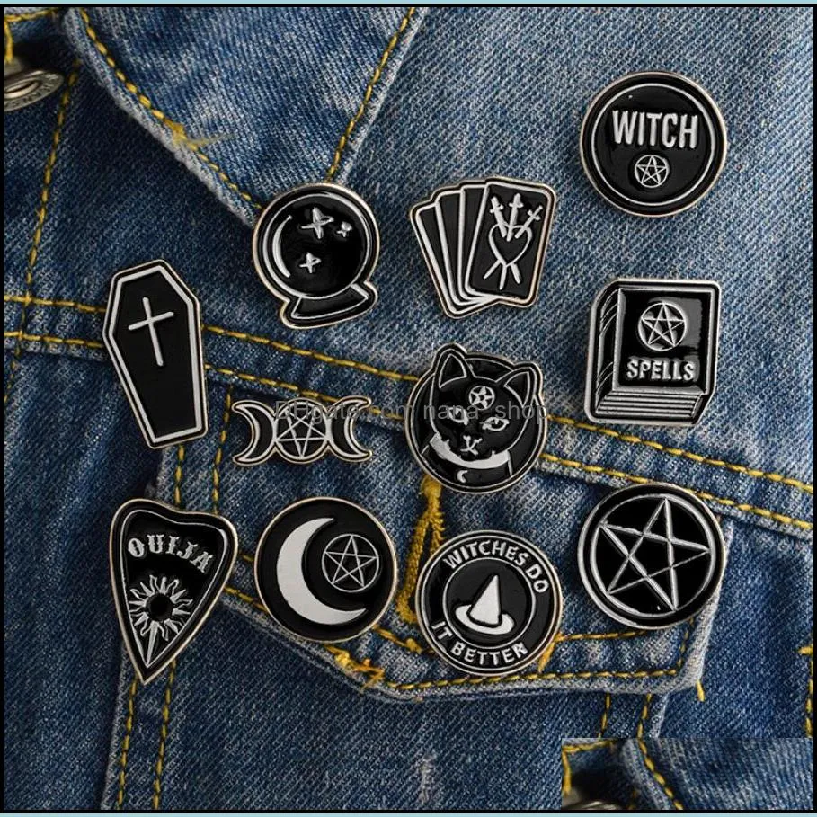 Stift broscher smycken häxa ouija moon tarot bok ny goth stil emalj stift badge denim jacka gåvor för kvinnor män 167 t2 droppleverans 20