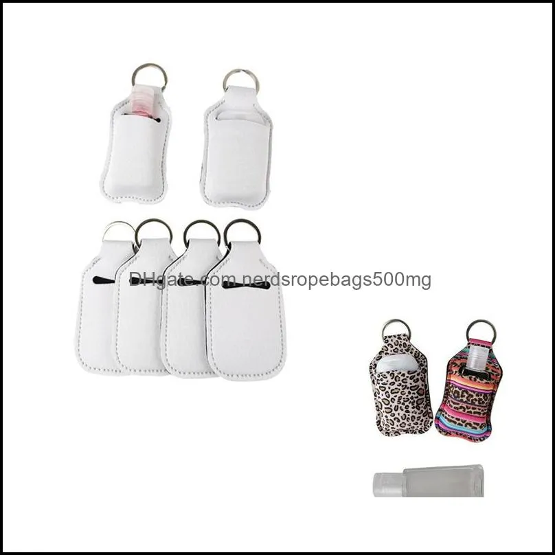 30ml sublimation blank Neoprene perfume bottle holder SBR hand sanitizer bottle set white holders keychain gift Party Favor RRB14393