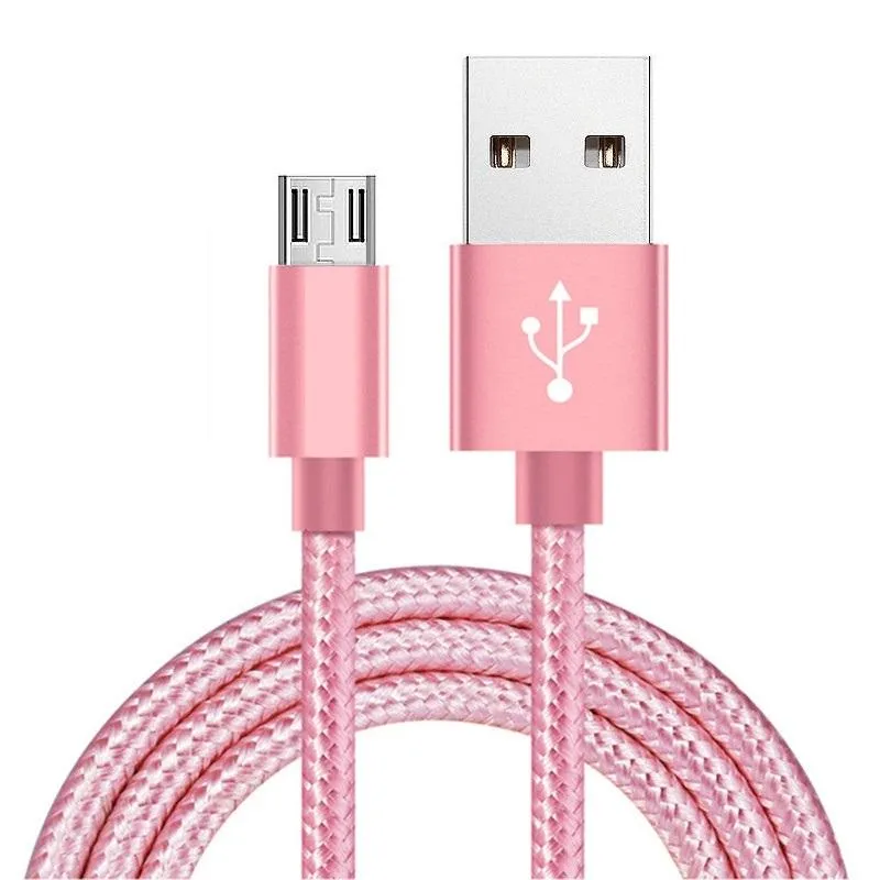 Top Quality 2A Fast Charging Speed 1m 2m 3m 10ft micro v8 5pin alloy braided nylon usb cable for samsung edge android phone
