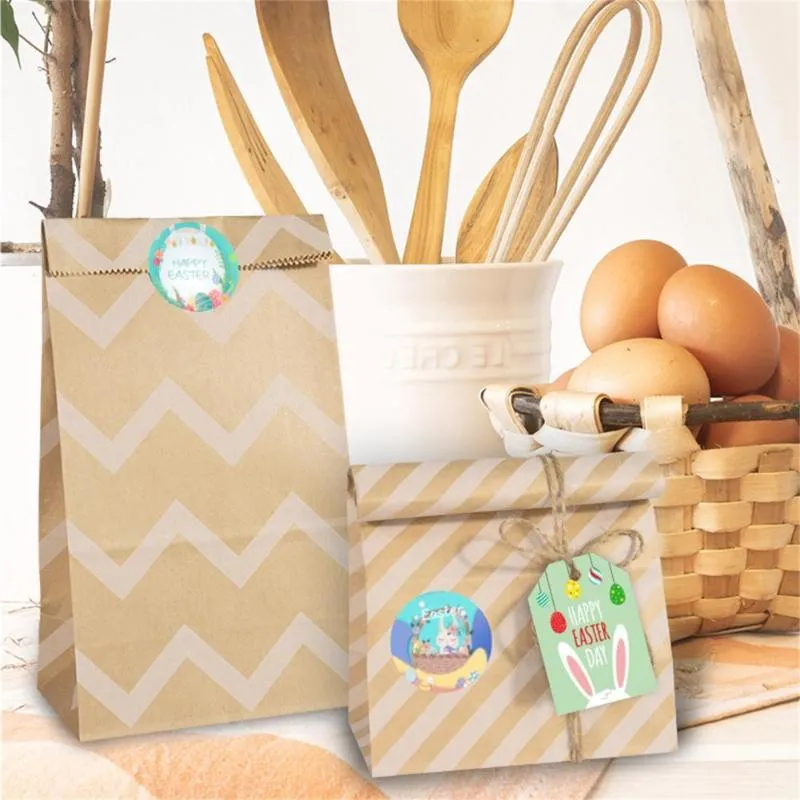 Presentförpackning Set Dålig godispåse Portable Handle Kraft Paper Bags Poots Pattern Easter Pouchgift Wrapift