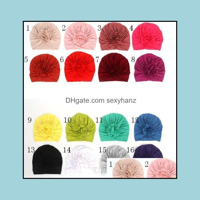 Candy Colors Hats Kids Flower Cap Solid Color Beanie Crochet girls Cute Hat New born Hat Cap