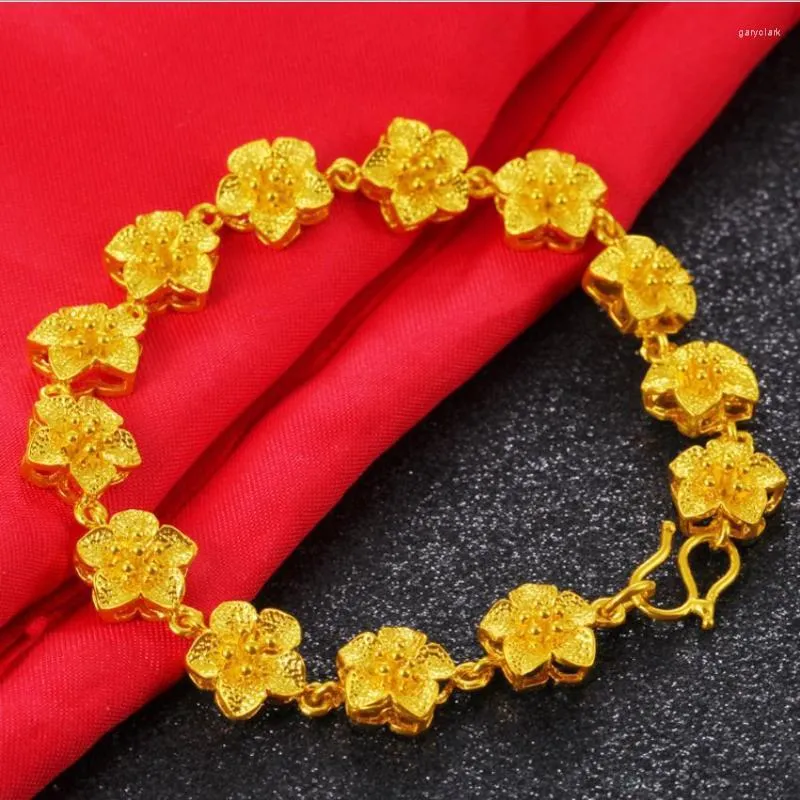 Łańcuch link hi romantyczne kobiety róża bransoletka kwiatowa kobieta 24K złota ręka Przyjęta Przyjazd urodzinowy Girl Girl Jewelry Women Wedding