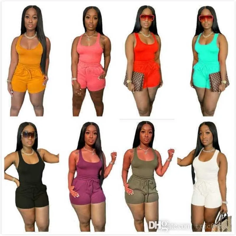 Designer Women Tracksuits Two Piece Set Jogging Suit Sexy Vest Shorts And Pants Belt Tether Solid Color Outfits Plus Size