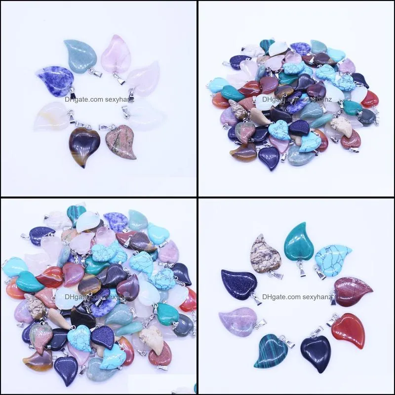 Fashion Natural Stone Gemstone Peach Hearts Charms Pendants Silver Plated Hook Fit Necklace Jewelry accessoriesZY1210