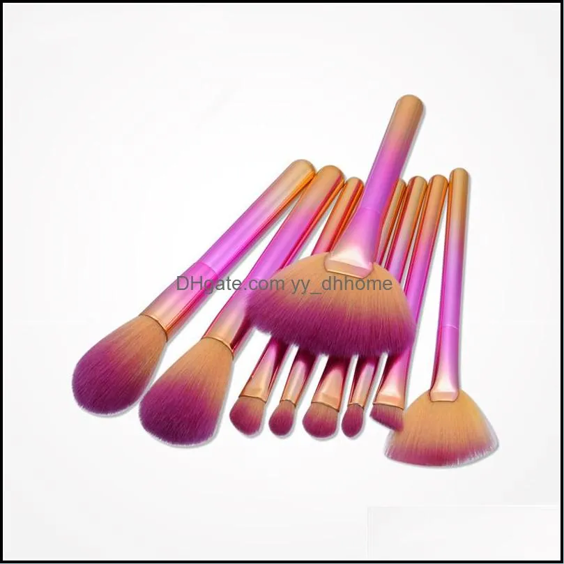 fan foundation makeup brushes rainbow eyeshadow powder eyebrow eyeliner makes up brush set professional makeups tools kit wq350
