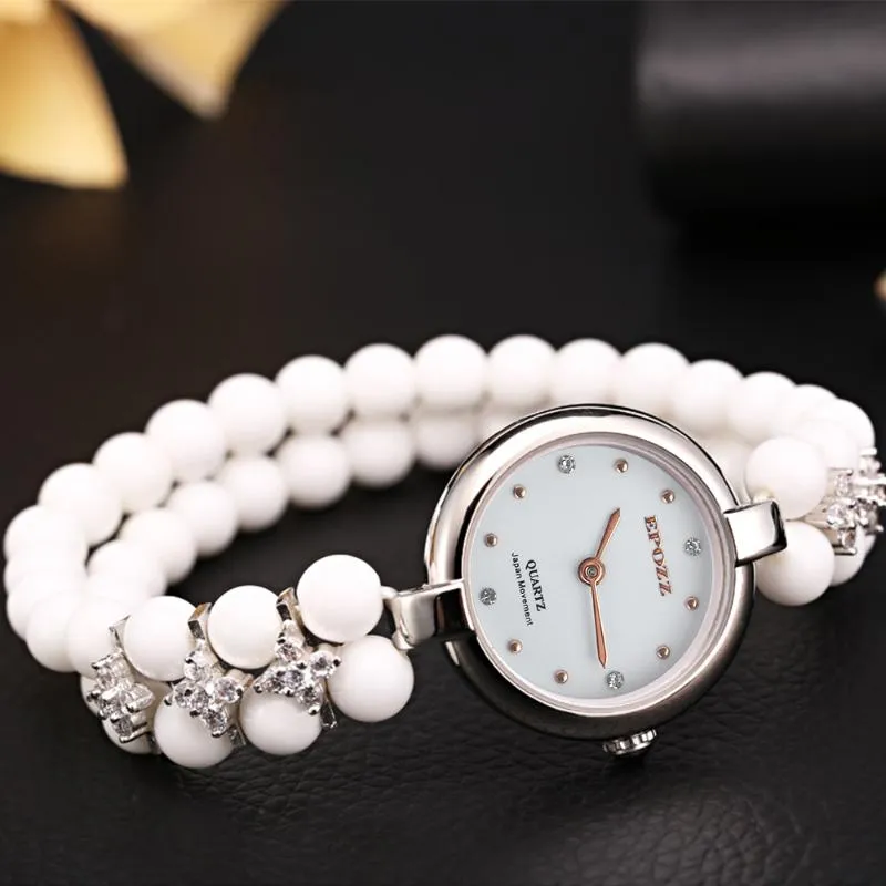 Montres-bracelets de luxe dame 925 montres en argent Sterling femmes perles en acier inoxydable Bracelet montre dames poignet femme montres-bracelets