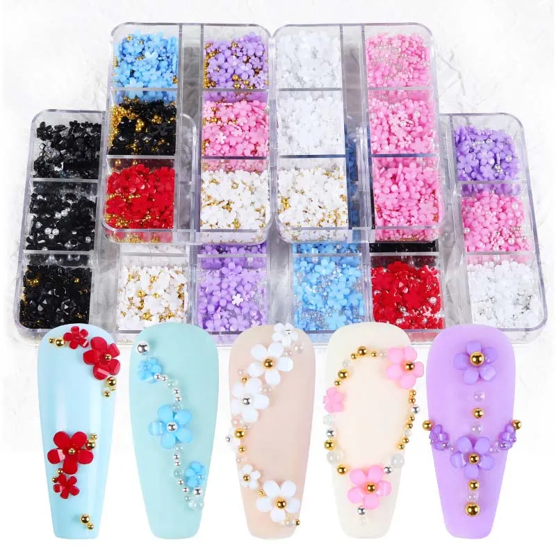 Fleurs 3D pour les ongles décoration art de petits kits de perles en verre diamant mixte taille de correspondance avec boîte de rangement 3000pcs