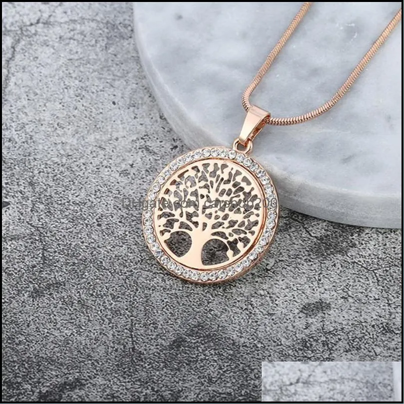 Pendant Necklaces Explosive Natural Wind Round Hollow Zircon Temperament Simple Fashionable Tree Of Life Necklace