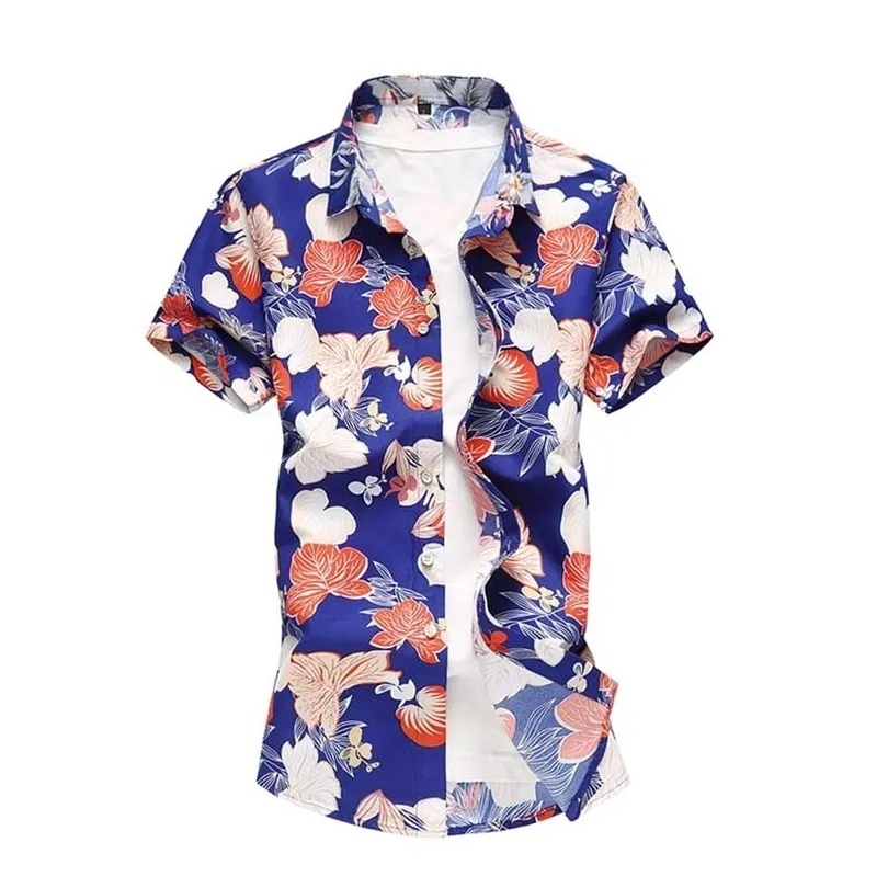 Büyük boy 5xl 6xl 7xl Erkekler Yaz Pamuk Erkekler Gömlek Gündelik çiçek baskılı gömlek erkekler serin plaj tatili çiçek Hawaii gömlek 210412