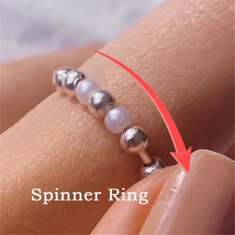 Wedding Rings Rotate Beads Fidget Spinner For Women Simulated Pearl Anti Stress Anxiety Ring Engagement Vintage JewelryWedding