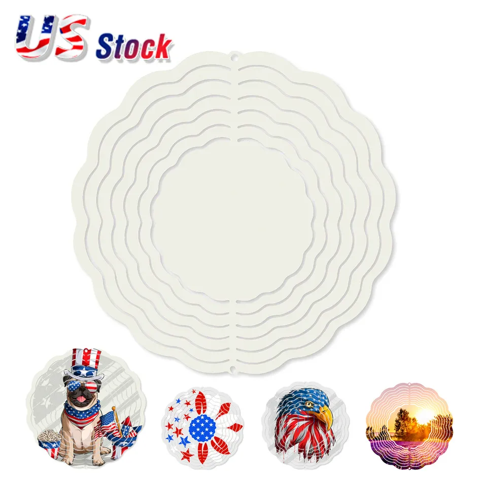 3D Stainless Steel Wind Spinner Sublimation Blank 10inch Home Garden Hanging Decoration DIY Printing Wind Chimes Ornaments sxjul20