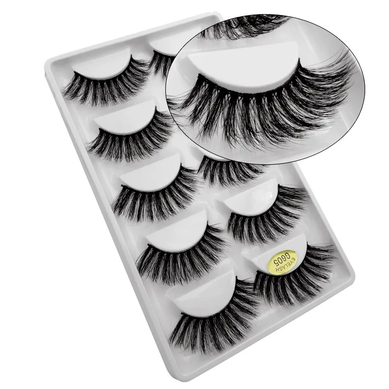 SHIDISHANGPIN 5 Pairs 3D Mink Eyelashes Natural long False Eyelashes Dramatic Lashes Makeup Fake Eyelash Wispy Thick Lash G600