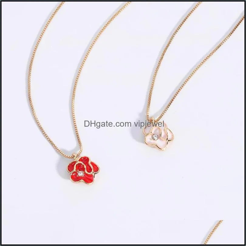 pendant necklaces retro camellia drip glaze necklace simple flower rhinestone clavicle chain for women jewelry gifts pd588pendant