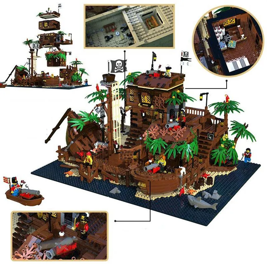 21322 Piratas de la Bahía Barracuda 698998 49016 Serie Temática Pirata Ideas modelo bloques de construcción ladrillos 3520 Uds juguetes de Navidad regalos Z0518