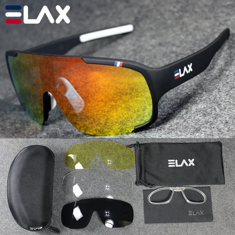 4 Lens ELAX Cycling Sunglasses Biking Driving Running Golf Fishing Outdoor Sports Men Ladies Half Frame Sunglasses One Piece Molding
