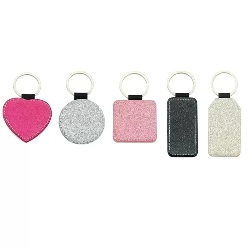 Fashion Keychain Glitter Heart Form Key Ring Party Heat Transfer Blank Square Pendant Festival Parties Gift