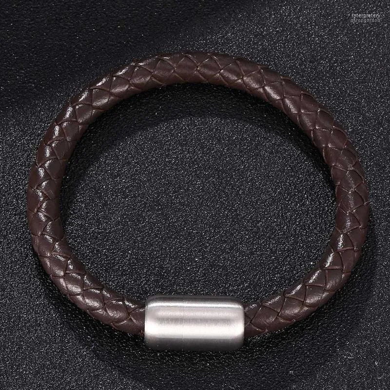 Mode Simple Hommes Bijoux Bracelet Bracelet Vintage En Cuir Tressé Corde En Acier Inoxydable Fermoirs Magnétiques Mâle Poignet Bande Inte22