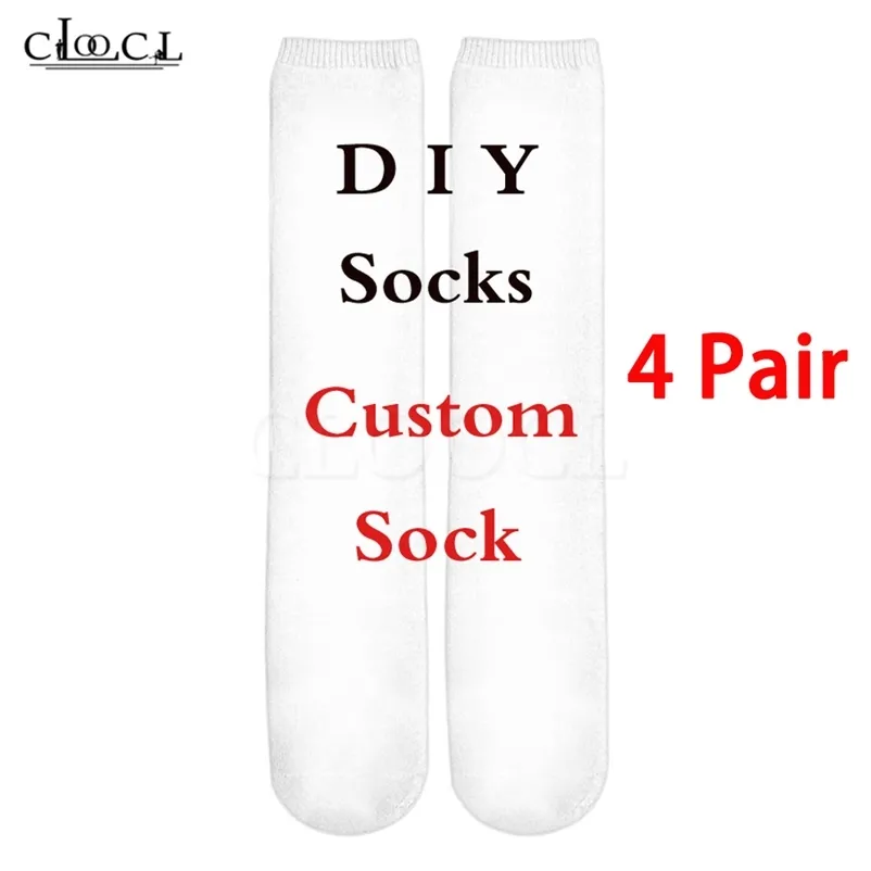 CLOOCL Custom 4 Pairs Middle Socks 3D Printed Fashion Cartoon Anime DIY Design Men Women Fashion Short Socks Drop 220706