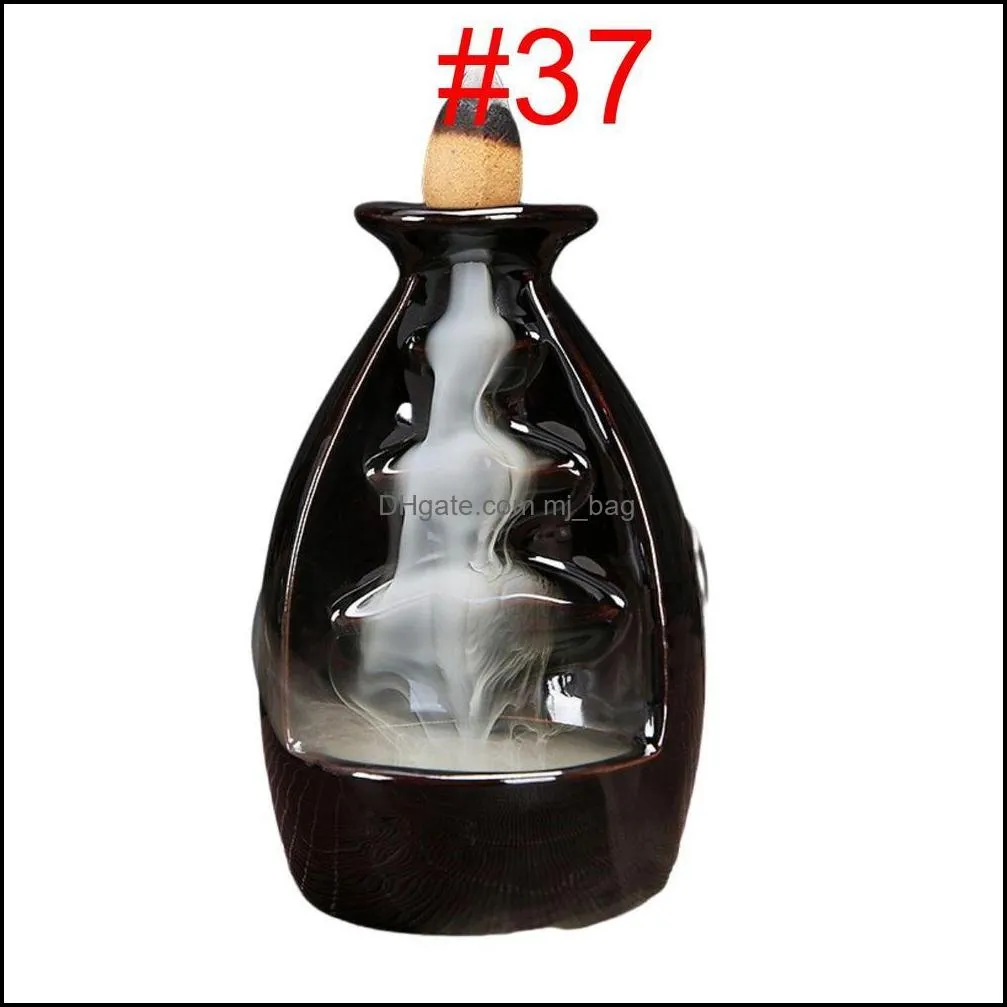 Fragrance Lamps 38 Style Ceramic Glaze Waterfall Backflow Incense Burner Censer Holder Cones Home Decor Stick Smoke Cone Tower Lotus