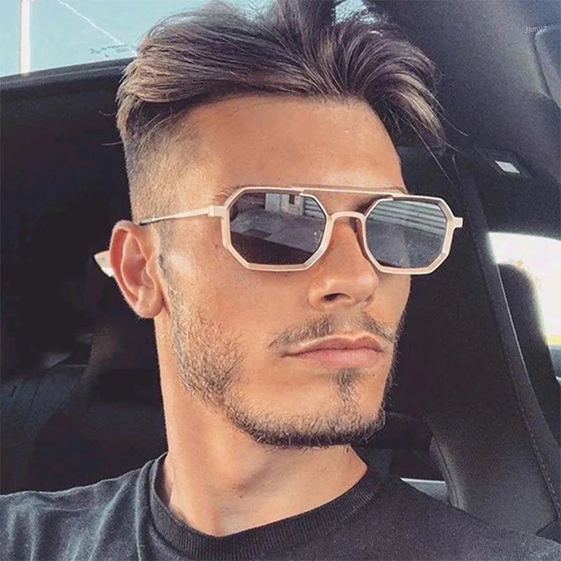 Sunglasses Hexagon Men 2022 Brand Designer Square Sun Glases Women Punk Double Bridge Vintage Shades Glasses Zonnebril Mannen