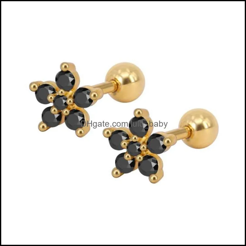 zircon flower ear studs fashionable 316l stainless steel cz earrings body jewellery for women teen girls