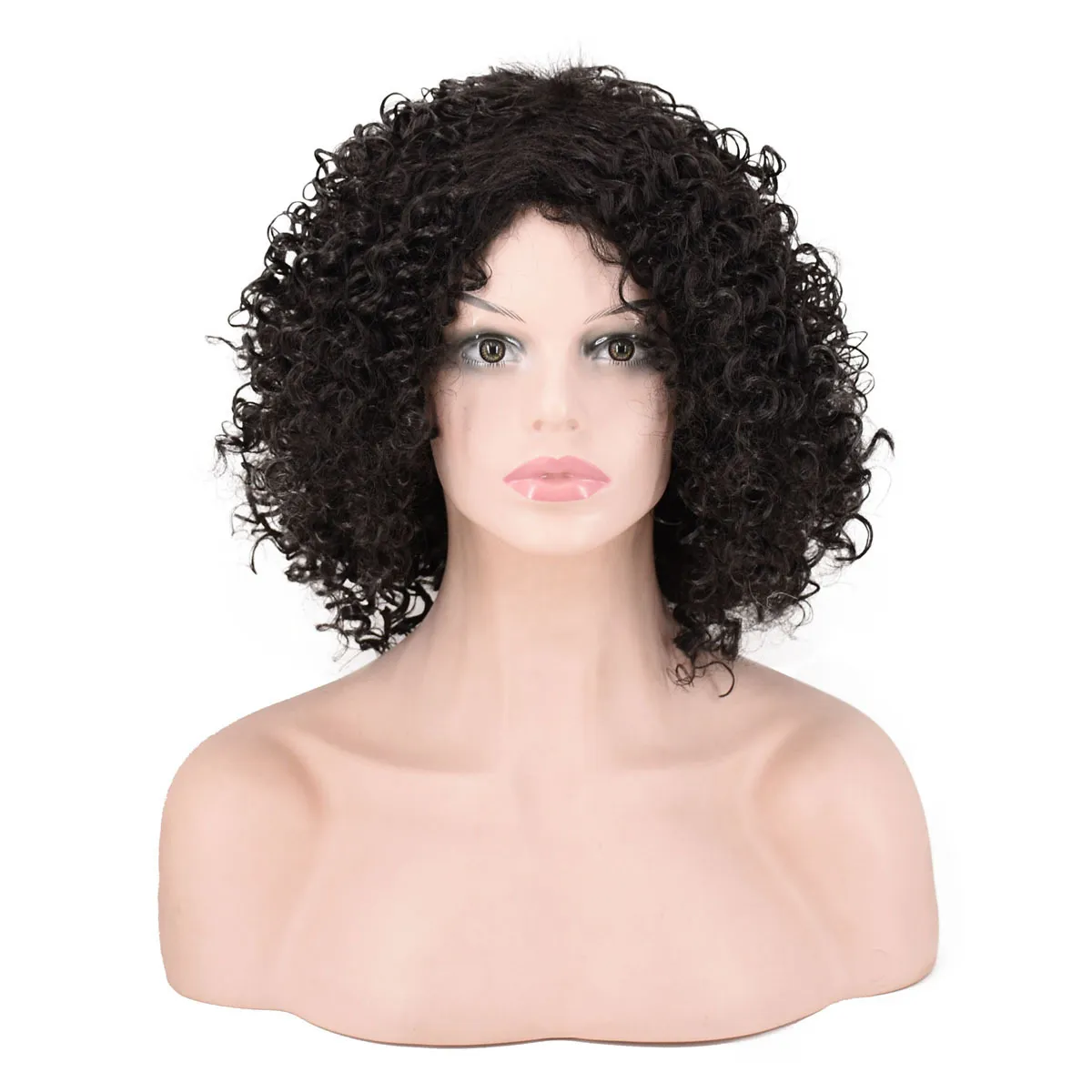 Afro Kinky Dalga Spiral Kıvırcık Peruk Moda Kısa Kıvırcık Saç Siyah Afro Kadın Peruk