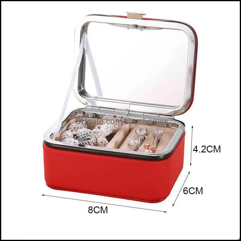 Leather Jewelry Organizer Ring Pendant Earrings Necklace Storage Box Women Jewelry Display Boxes Cosmetics Beauty Container Case X0703