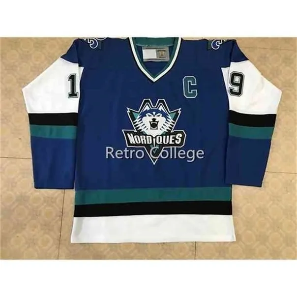 C26 Nik1 Quebec Nordiques 1995 1996 Pro Wolf 19 Joe Sakic 21 PETER FORSBERG White bule Hockey Jersey Stitched Customized Any Name And Number Jerseys