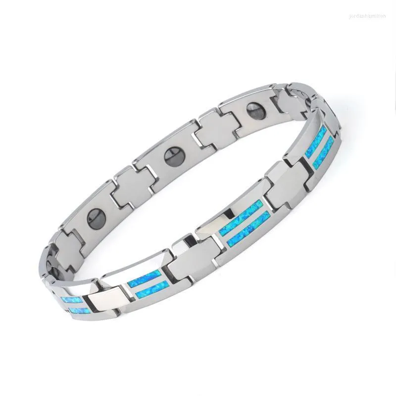 Cadeia de link 2022 Design Projeto Blue Opal Tungstênio Bracelete para Men Party Fashion Party Jóias Bracelets Men Birthday Man Gift