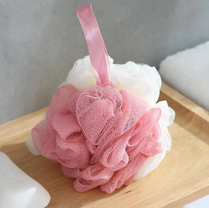 50 Gram Loofah Bath Sponge Mesh Pouf Double Colors Mix Loofa Puff Scrubber Exfoliate with Beauty Bathing Accessories SN4877