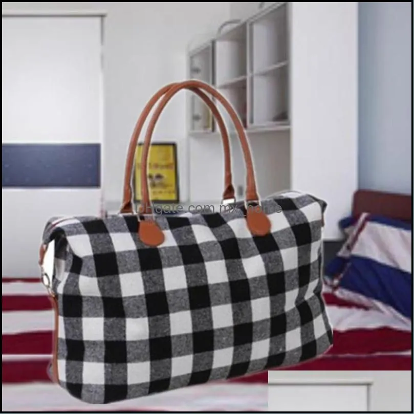 wholesale check handbag large capacity travel tote with pu handle red black plaid bags unisex sport fitness yoga storage bags dbc