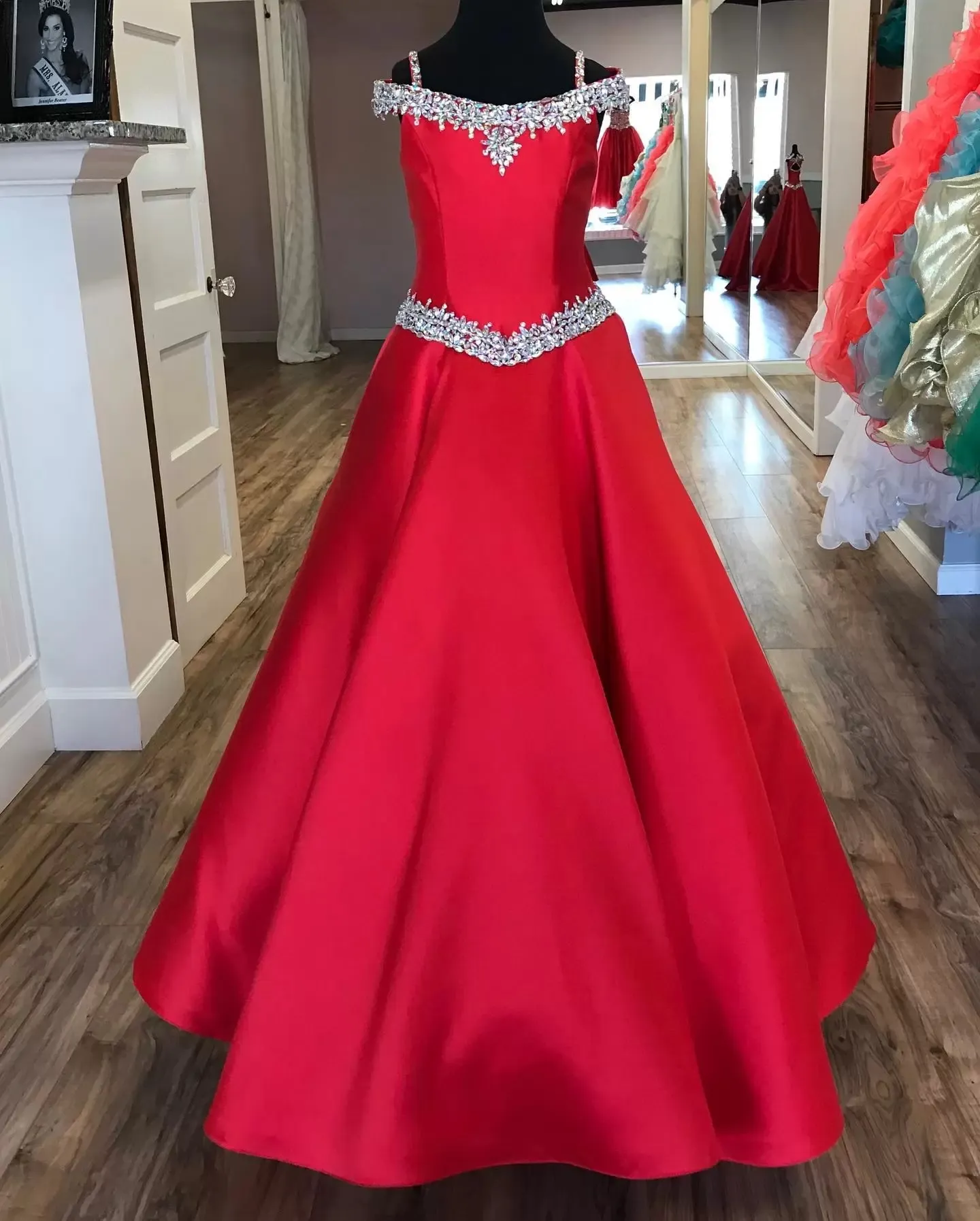 2021 Beaded AB Pink Stones Crystal Long Pageant Gown For