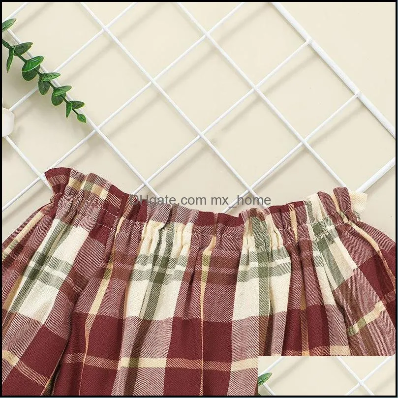 kids clothing sets girls lattice outfits infant plaid off shoulder tops skirts headband 3pcs/set summer spring autumn fashion baby clothes