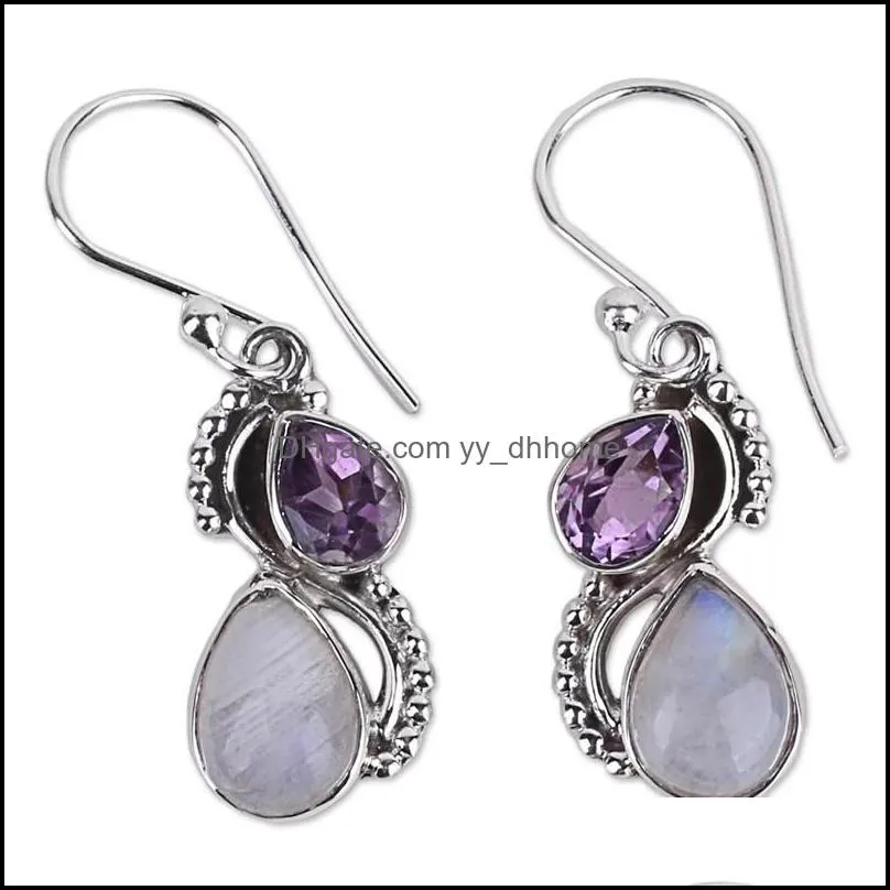 Vintage Ethnic Earrings for Women Moonstone Tibetan Silver Earring Dangle Hook Fashion Jewelry Party New Fashion