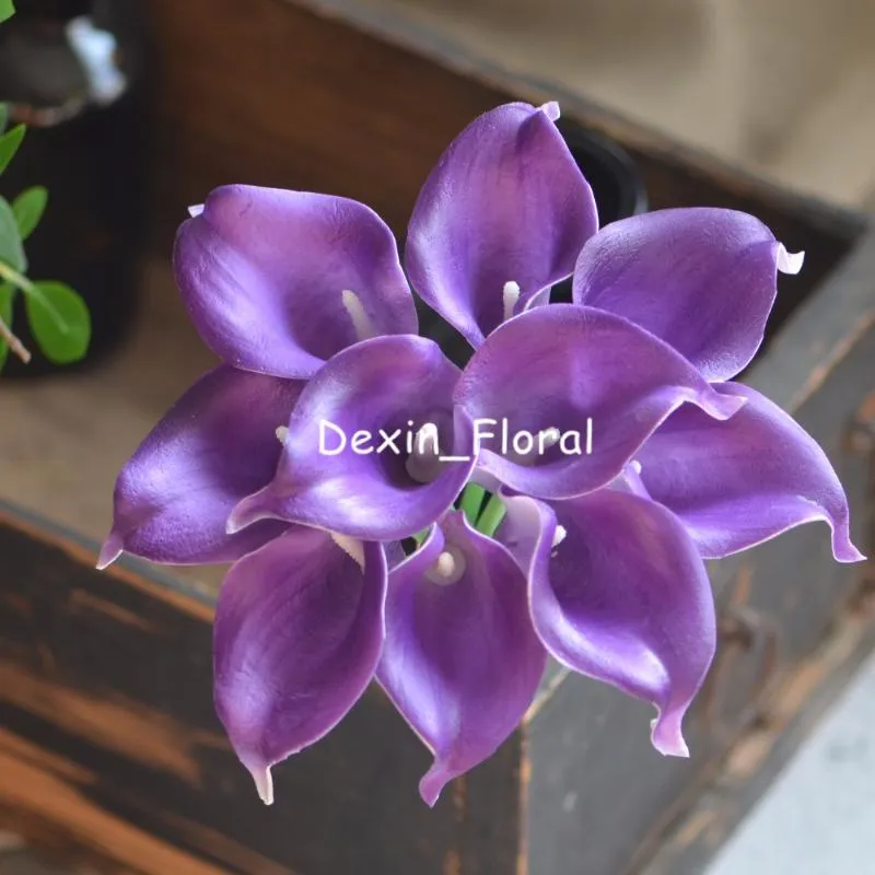 Decorative Flowers & Wreaths Royal Purple Calla Lilies Real Touch For Silk Wedding Bouquets Bridal Artificial LilyDecorative DecorativeDecor