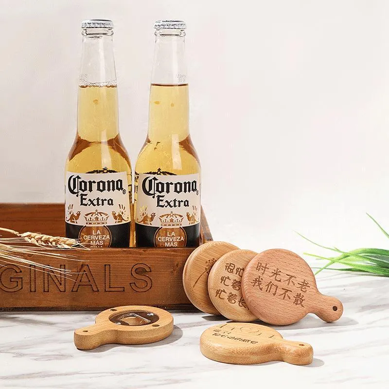 Customize Logo Wood Beer Opener with Magnet Wooden and Bamboo Refrigerator Magnet Magnetic Bottle Openers Kitchen Tools k1081