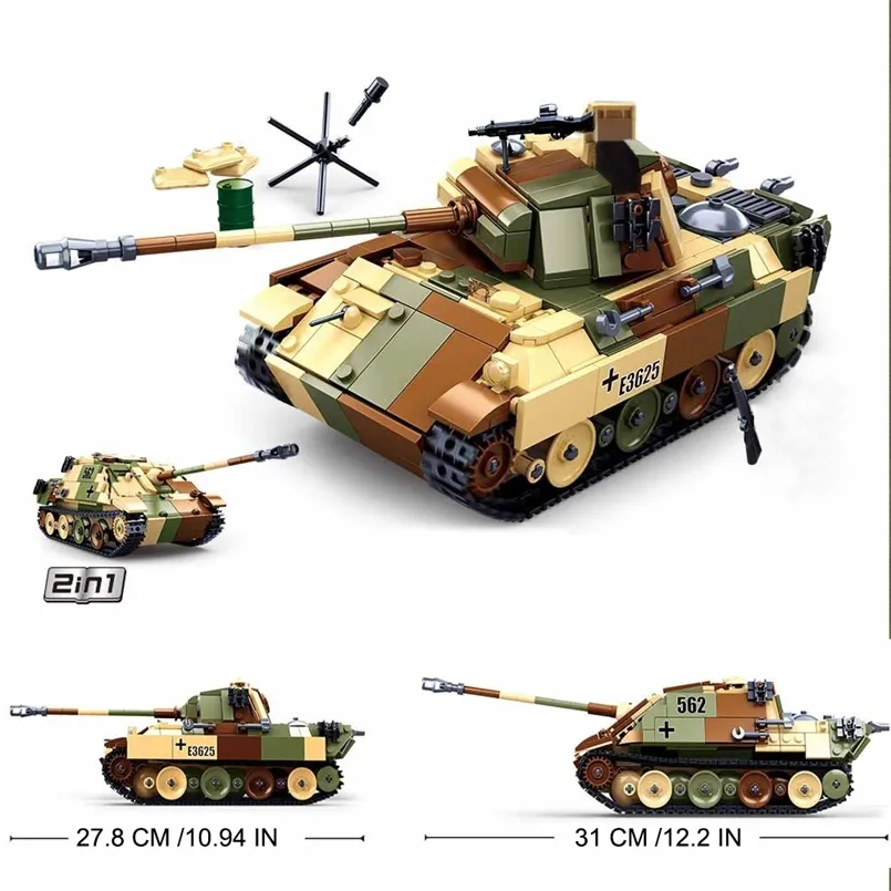 BZDA WW2 Niemieckie Panther G Medium Tank Building Bloks MOC Wojskowy Assault Guniery Model Bricks Toys for Boys Prezenty 220715