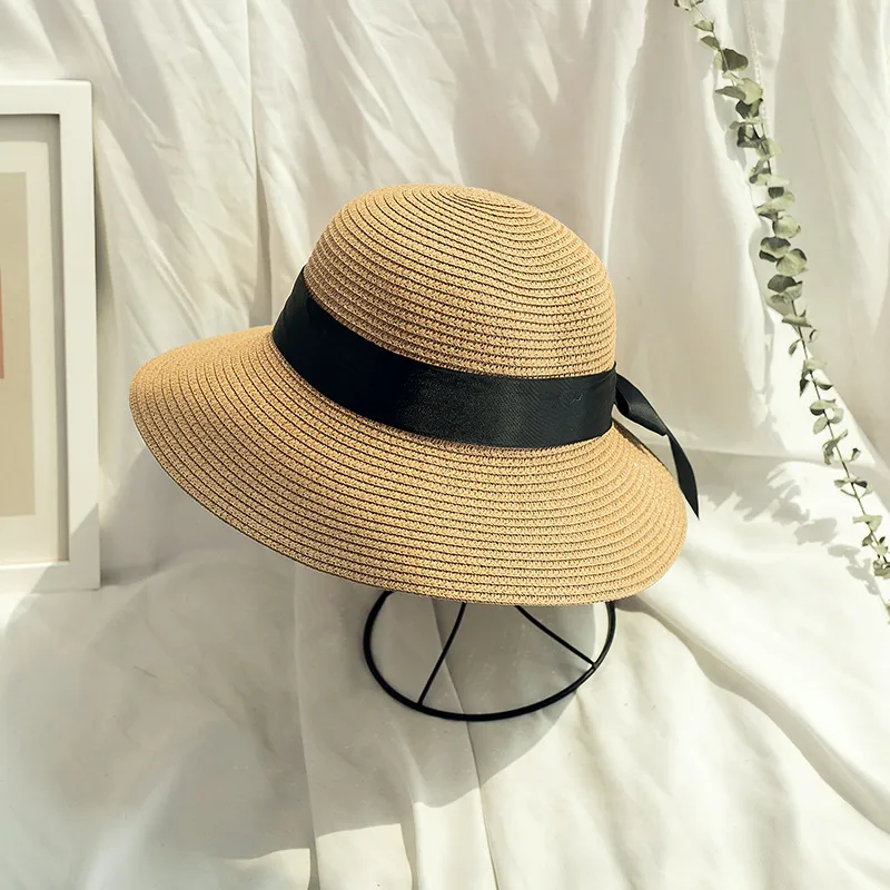 Sommar mode band båge hattar damer kusten semester solskyddsmedel hatt skugga vikbara strand kepsar