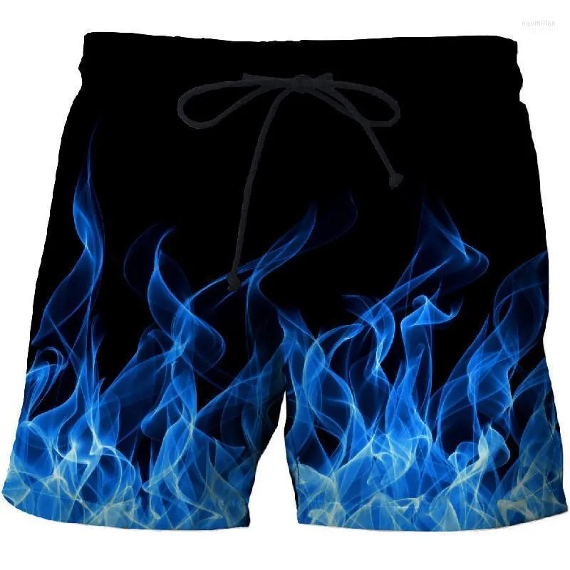 Men's Shorts Men's Blue Flame Beach Bermuda Surf Men 3D Swimming Casual Sports Pants Breathable Plaid Print ShortsMen's Naom22