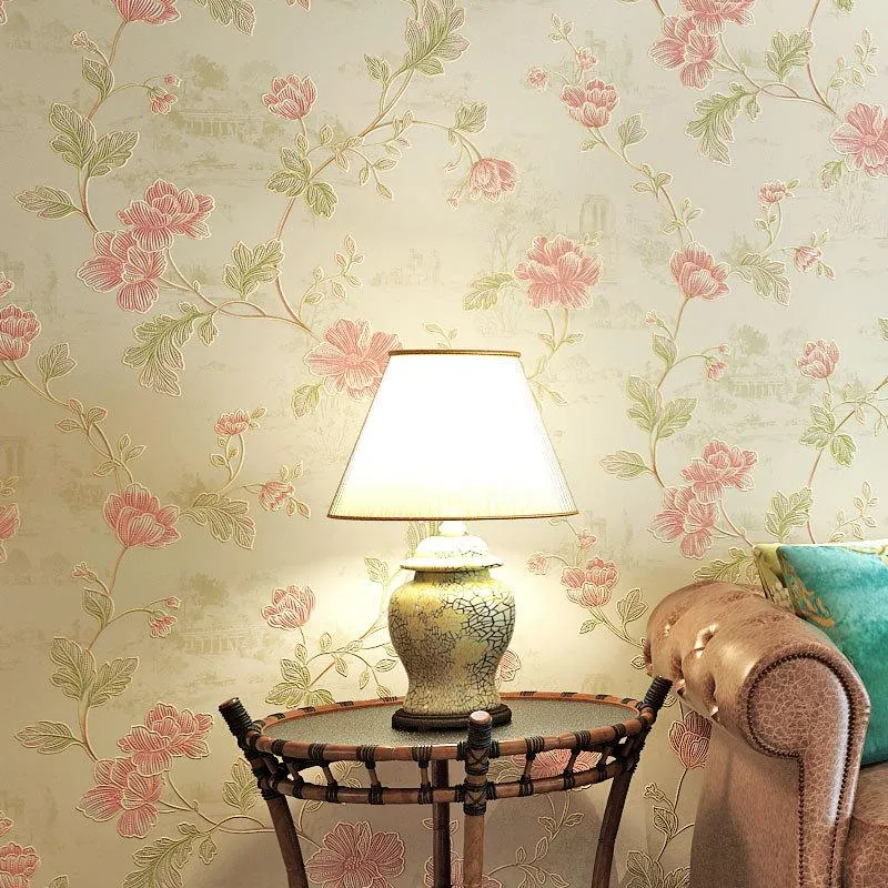Fondos de pantalla 3D Pink Floral Floral American Wallpaper Mural, fresco cálido para el dormitorio, la casa de huéspedes Decoración de paredes no tejidas