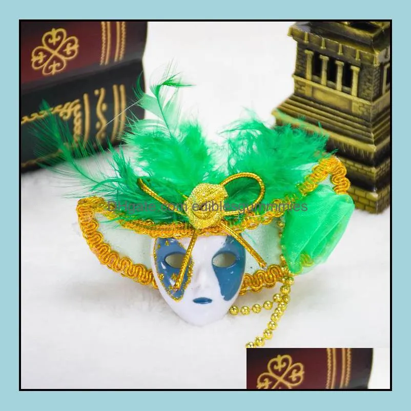 Mini Masks Carnival of Venice Tourist Travel Souvenir 3D Mask Fridge Magnet Wearing Hat with Feathers Party favors colorful gift