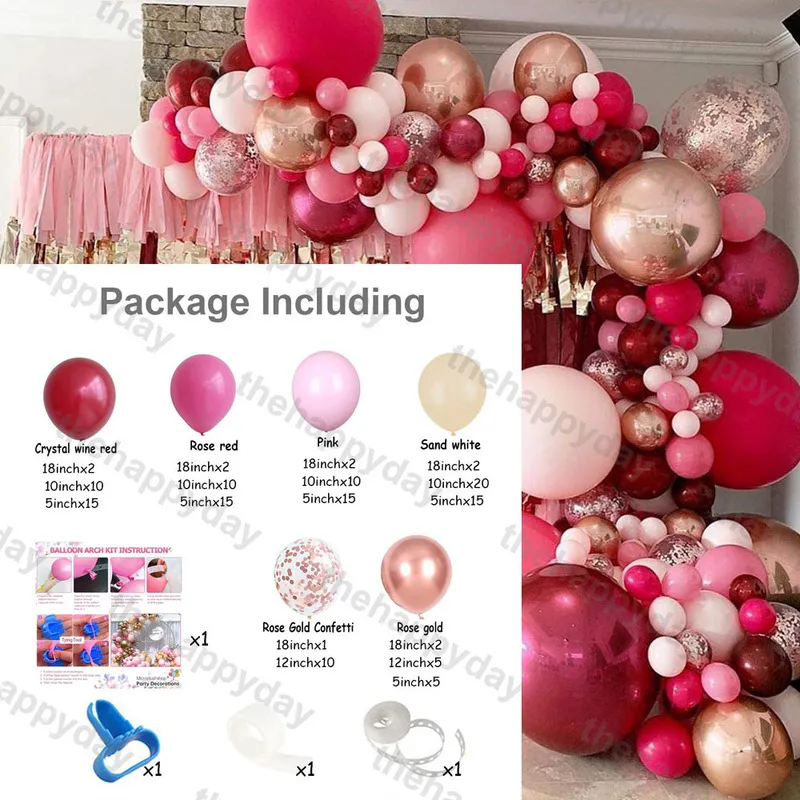 Kit de arco de guirnalda de globos de caramelo, 102 globos rosa