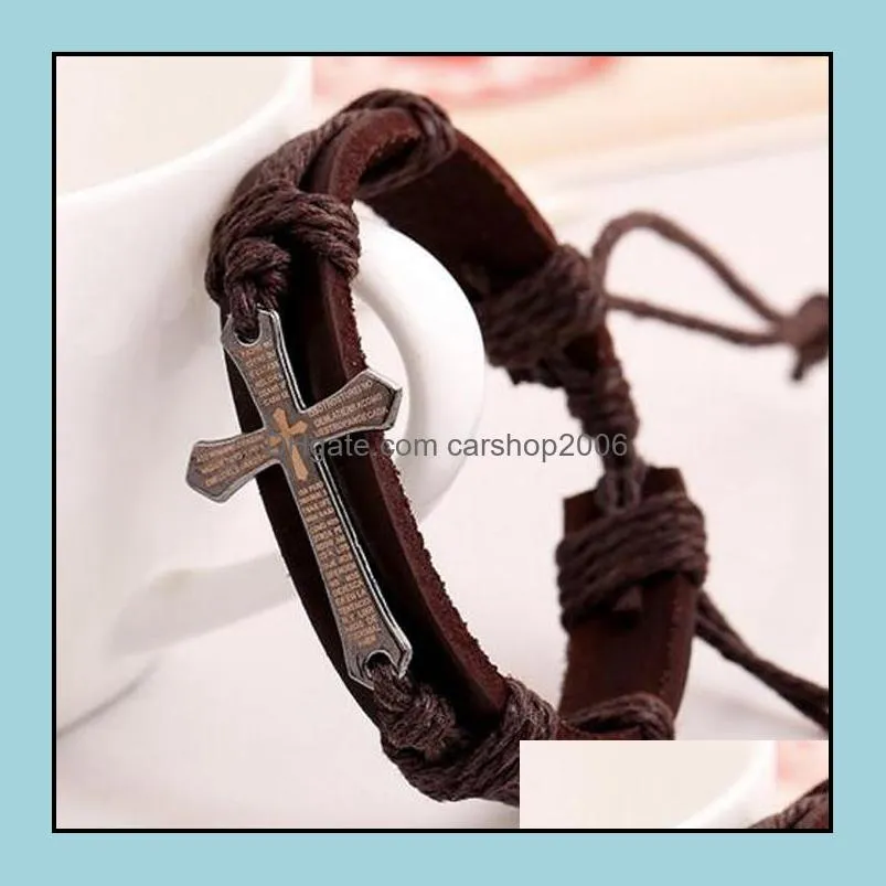 leather wrap bracelets hot sale handmade men cross charms bracelet wristbands bangles fashion jewerly wholesale free shipping 0480wh