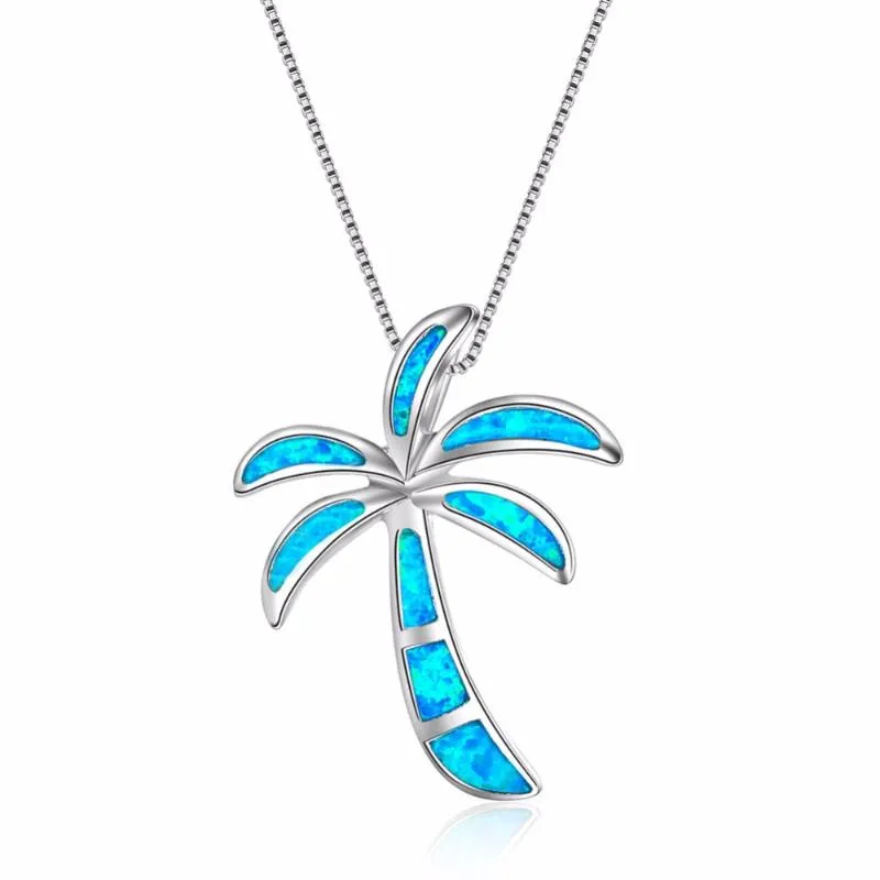 Pendentif Colliers Luxe Bleu Opal Cocotier Collier Collier Pour Femmes Mode Bijoux Cadeaux 2022Pendentif