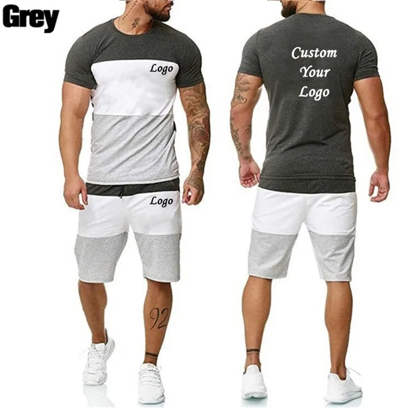 Özel Erkekler Yaz Şortları Takım Leisure Spor Moda Renk Bloğu Tişört Pantolon İki Parça Spor Giyim 220707