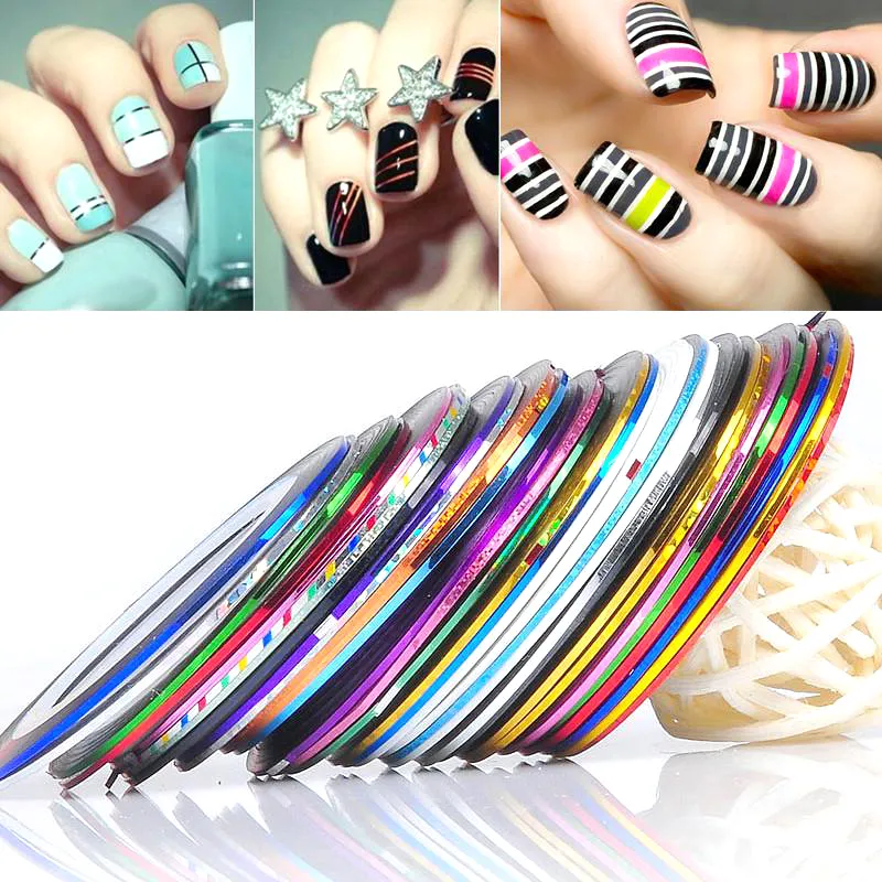 30 rouleaux de couleurs Striping Tape Line 1 mm Nail Art Decoration Autocollant Multi-couleurs Modèles Nails Highlight Nailss Wraps Stickers WH0611